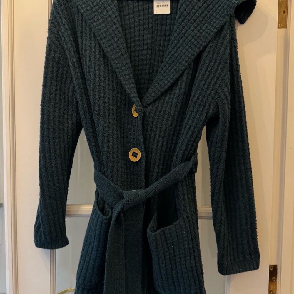 Free People Teal Hooded Cardigan Sweater